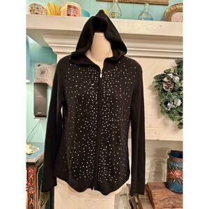 VINTAGE BLACK 100% CASHMERE RHINESTONE HOODIE S SUPER LUXE!